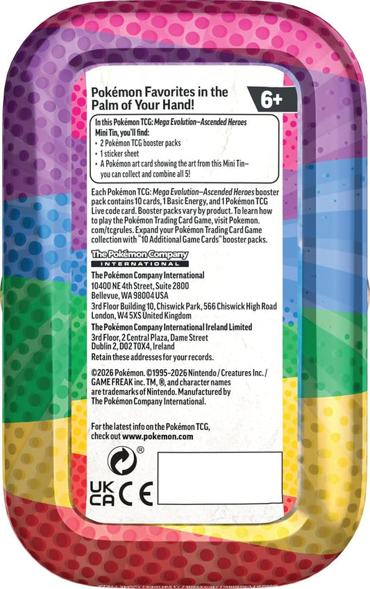 Mega Evolution Ascended Heroes Mini Tin: Featuring Riolu & Darumaka, 1 Sticker Sheet, Art Card & 2 Booster Packs - Bits&Bots