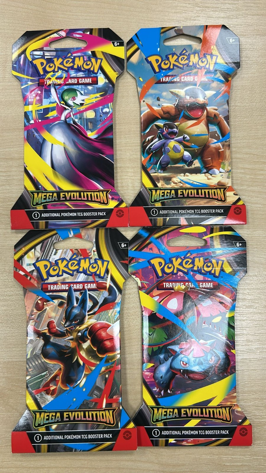 Pokémon Mega Evolution Sleeved Booster Packs - Set of 4 - All Sealed Full Art! - Bits&Bots